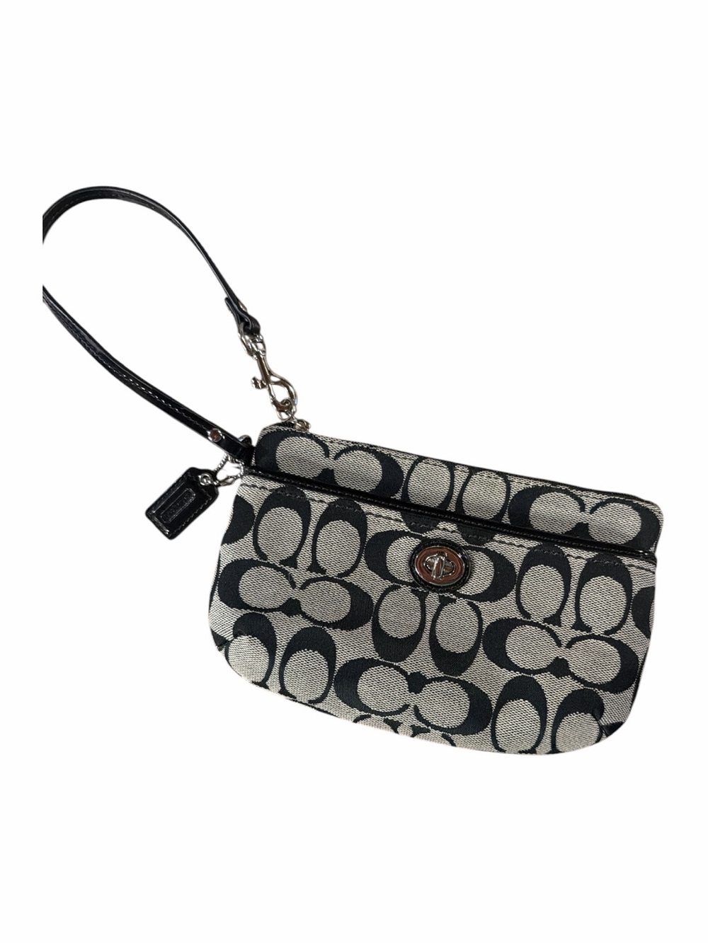 Coach Black and Gray Signature 'C' Canvas Turnlock Wristlet